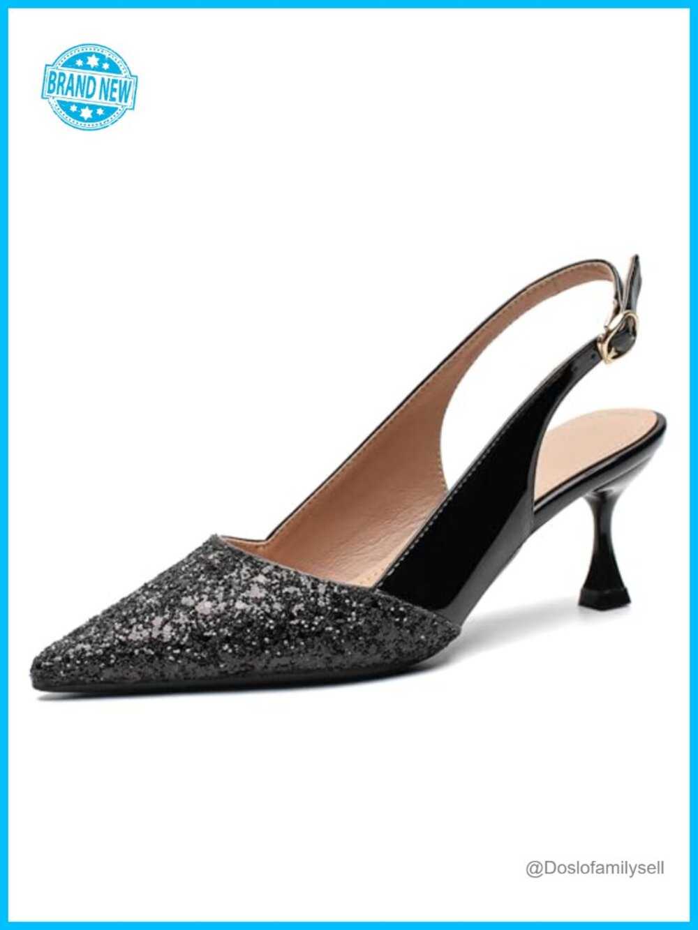 Women's Kitten Heel Sequin Pointed Toe Slingback Pumps Formal Dress Heels